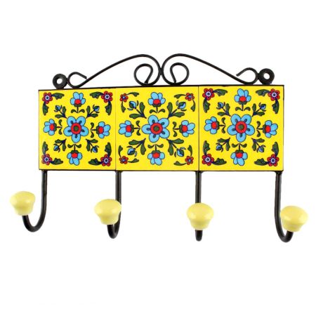 Turquoise Tiny Flower Ceramic Tile Wall Hook Online